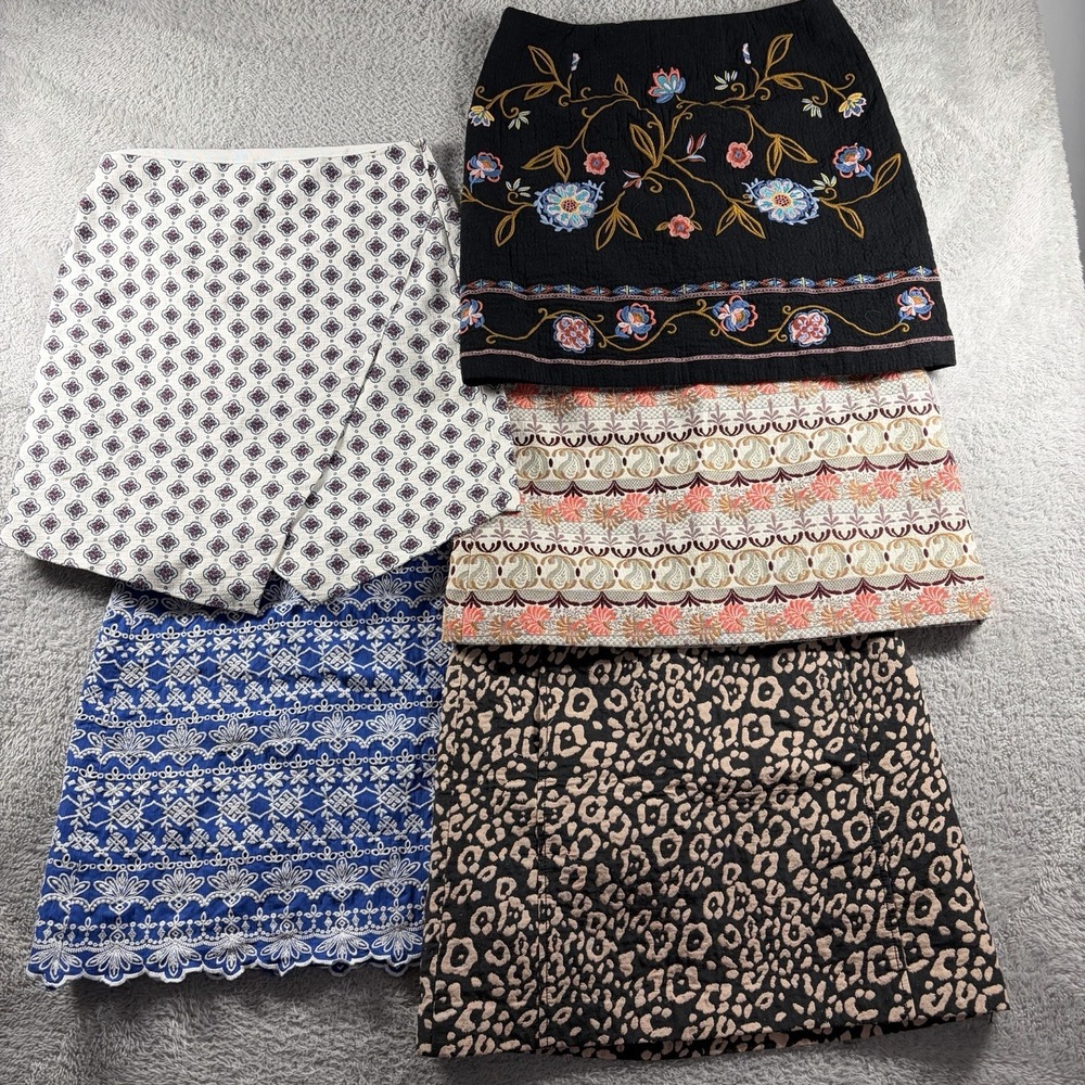 Anne Taylor Embroidered Skirts Womens 4P Petite Bundle Lot 5 Patternβ Colors